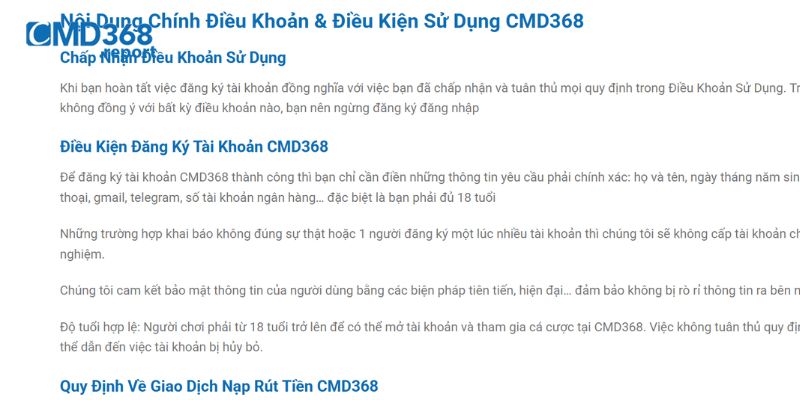 Các nội dung quan trọng trong miễn trừ trách nhiệm của CMD368