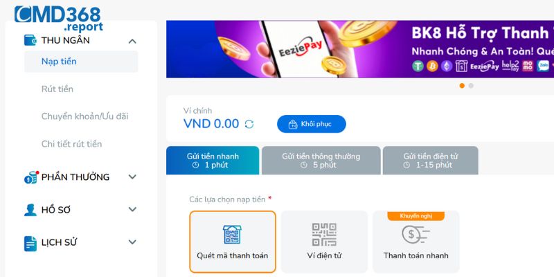 Nạp tiền được đảm bảo an toàn qua ngân hàng